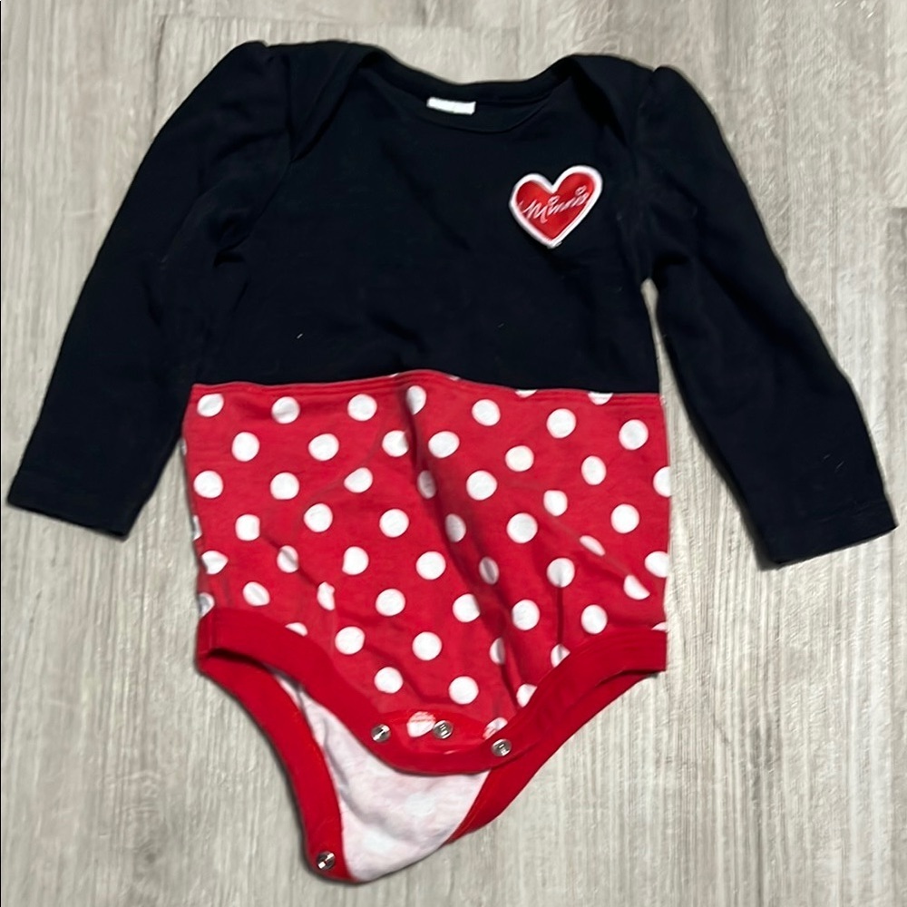 Disney Kids Polka Dot One Piece - Black and Red 6-12M